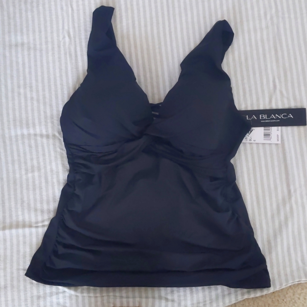 All Black Tankini swim top - NWT La Blanca size 6